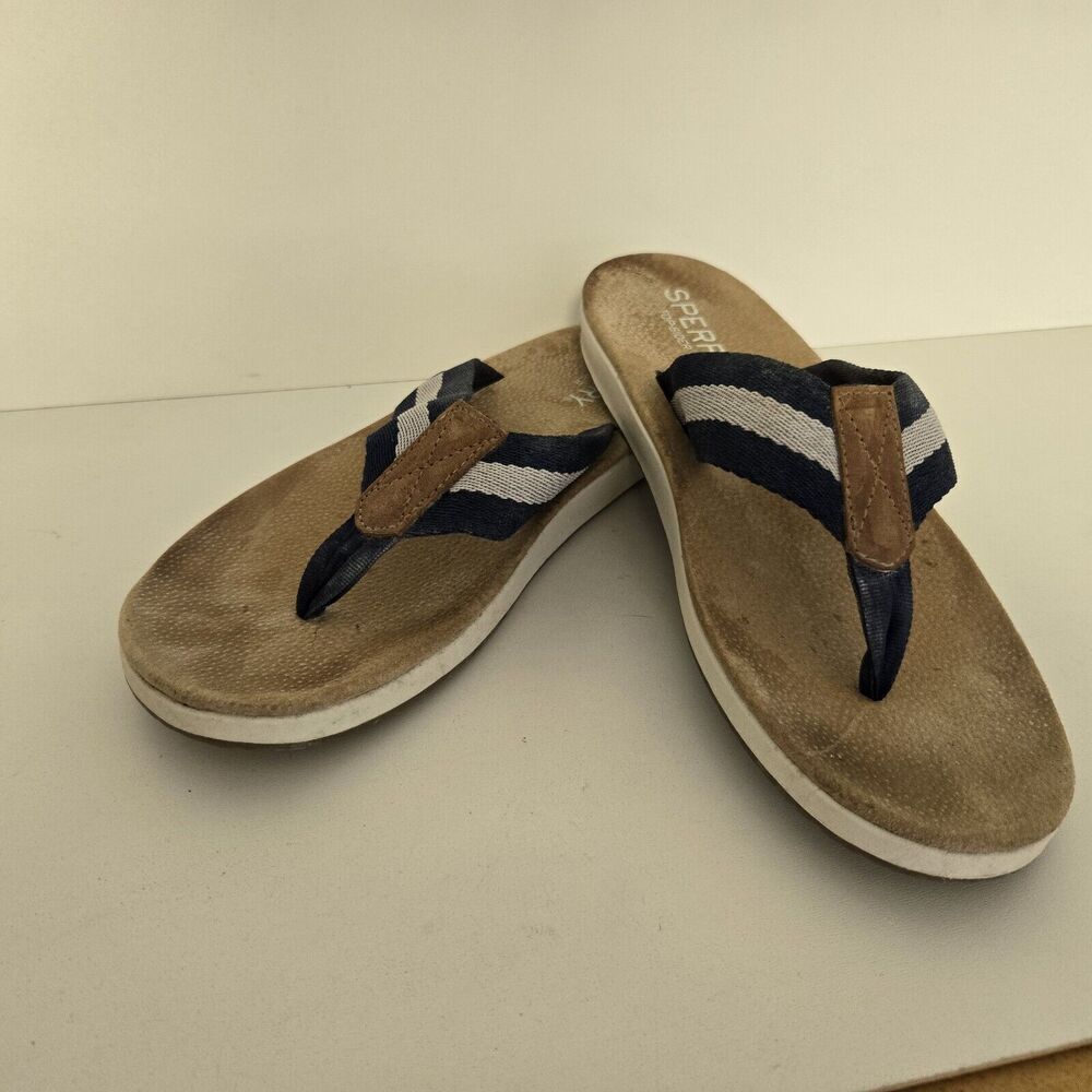 Sperry Top-Sider Men's Size 10  Bayside Stripe Navy CanvasThong‎ Slip-on Sandal